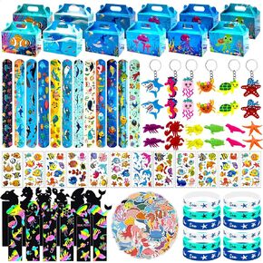 144 Pcs Under the Sea Party Favors Set with Keychains Slap Bracelet Scratch Art Tattoo Stickers Wristbands Treat Boxes Ocean Party Favors Under the Sea Party Decorations