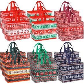 Sanwuta 24 Pcs Christmas Bags for Gifts Large Christmas Tote Bags Reusable Christmas Non Woven Treat Bags 12.8 x 9.8 x 6.7 In