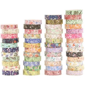 YUBBAEX Flowers Washi Tape Pack 50 Rolls Floral Printed Masking Tape Plants Decorative for Arts, DIY Crafts, Journal Supplies, Planners, Scrapbook, Card/Gift Wrapping