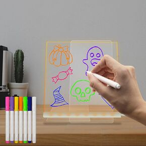 Acrylic LED Note Board Writing Message Pad with Stand Glowing Dry Erase Board Brightness Adjustable DIY Night Light Birthday Christmas for Kids (6"×6")
