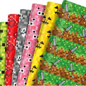 12 Sheets Pixel Style Gift Wrapping Paper,Pixel Miner Pattern Wrapping Paper For Video Game Party Birthday Party DIY Gift Packing, 20 x 27 Inch