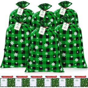 TaoBary 6 Pack Giant Christmas Gift Bags 55'' X 35'' Extra Large Christmas Wrapping Bags Jumbo Buffalo Plaid Snowflakes Christmas Bags with Gift Cards for Huge Gift (Red Green White Black)