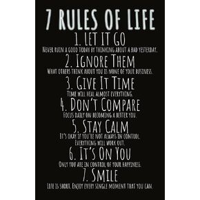 7 Rules of Life Inspirational Poster - 11 x 17 Inch Wall Art - Heavy Poster Paper with Glossy Finish - Modern White Print with Black Background - Perfect Motivational Wall Art for the Classroom,