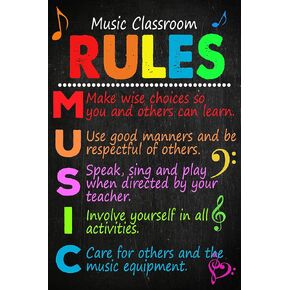 Minitowz Music Classroom Rules Posters for Elements Bulletin Board Musical Education Decor Primary School Middle and High Decorations or Homeschool Supplies 11''x17''