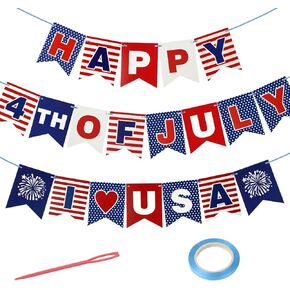 4th of July Banner, Party In The USA Fourth of July Decorations Patriotic Banner, Red Blue White Independence Day Bunting Banners Decor for Home Party Mantel Fireplace Supplies