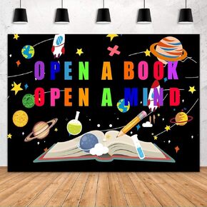 FZHON World Book Day Reading Backdrop World Book Day Reading Backdrop World Book Day Reading Backdrop for Children Students Classroom Photo Booth Planet Rocket Decoration 5x3ft PTBMYFH5
