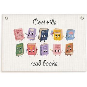 Reading Corner Decor for Classroom Flags Banner, Cool Kids Read Books Banner for Toddler Nursery Home school Cute Book Sign Wall Hanging Banner Flag Decor for Reading Nook,30x20 Inch