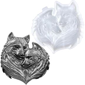 Heart Double Wolf Head Mold 3D Animal Silicone Mold Wolf Wall Hanging Resin Mold Animal Head Epoxy Resin Mold for Resin Casting DIY Art Crafts Wall Door Hanging Cabinets Decor (Wolf Mold)