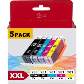 280XXL 281XXL Ink Cartridges Replacement for Canon 281 Ink Cartridges for Canon Ink 280 and 281 Cartridges for Canon tr8620a Ink cartridges for Pixma TR8620 TR8520 TR8600 TS9521C Printer, 5 Pack