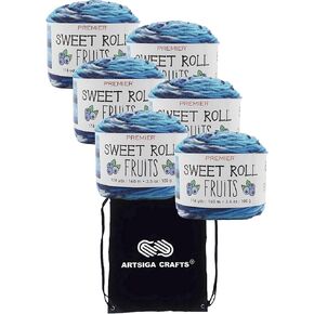 Premier Yarns Sweet Roll Fruits Dragon Fruit 2056-02 (3-Skeins - Same Dye Lot) Worsted Medium #4 Acrylic Yarn for Crocheting and Knitting with Project Bag