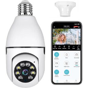 كاميرا مراقبة المصباح الكهربائي، 2K 2.4 جيجا هرتز/5 جيجا هرتز كاميرات WiFi Lightbulb لأمن المنزل، مقبس إضاءة E27 سهل التركيب وكاميرا الحيوانات الأليفة الداخلية مع كشف الحركة البشرية، رؤية ليلية ملونة