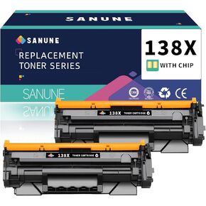 138X Black Toner Cartridge High Yield (with Chip) Replacement for HP 138A W1380A 138X W1380X Ink Cartridges for HP Laser Jet Pro 3001dw 3001dn 3101fdw 3101fdn 3101sdw Printer Ink (2-Pack)