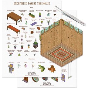 Enchanted Forest Treehouse SticKit 3D Premium Stickers, 3D Sticker Room Miniature Scene Stickers, Cute Cartoon Sticker Scenes for Adults Kids, Make Your Own Stickers, Fun Room Sticker Book