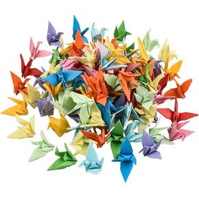 WANDIC 50 Pcs Origami Paper Cranes, Handmade Folded Origami Paper Crane String Garland for Wedding Party Backdrop Home Decoration, Glitter Gold