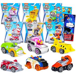Paw Patrol Toy Car Set for Kids - 6 Pc Paw Patrol Party Supplies Bundle with 6 Character Cars Featuring Marshall, Skye, Rubble, Zuma, More Plus Stickers | Paw Patrol Party Favors