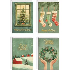 easykart labels 16 Christmas Greeting Cards with Gold Foiling & Embossing with Envelopes, 6.75 x 4.5 Inch Merry Christmas Cards with Seal Stickers For Friends, Family and loved Ones (1 Pack)