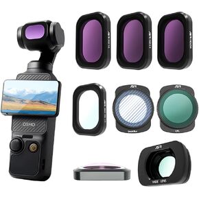 (8 Pack) Magnetic ND & CPL & Black Mist & Wide Lens Filter for DJI OSMO Pocket 3, Multi Coated HD Optical Glass Lenses (ND16,ND64,ND256,Wide Lens,CPL,1/4 Black Mist,Steak Blue,Macro)