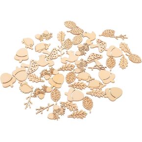 SUPVOX Wooden Mushrooms 50pcs Wooden Animals Plants Squirrel Leaves Unfinished Wooden Slices Wood Cutouts Craft Embellishments Ornaments Wooden Flowers