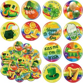 120 Pcs St Patricks Day Shamrock Buttons Pins Mini Rainbow Irish Badges for Parade or Celebration Saint Patricks Decorations St Patricks Day Party Favors Supplies Gifts, 12 Styles