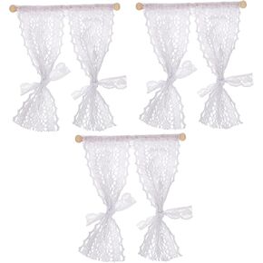 Kisangel 3pcs Dollhouse Curtains Toy Lace Wood