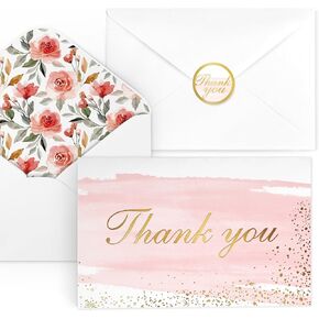 30 Thank You Cards with Envelopes Blank Gold Foil&Watercolor Bulk Box Set with Elegant Floral Envelopes &Stickers for Wedding, Baby Shower, Bridal Shower, Business, Anniversary - 4" x 6"