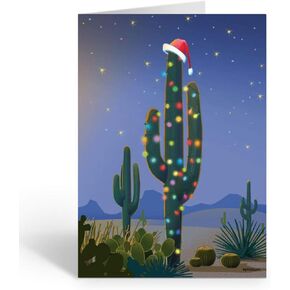 Stonehouse Collection Holiday Saguaro Christmas Card - 18 Cards & Envelopes - Western Christmas Cards (Standard)