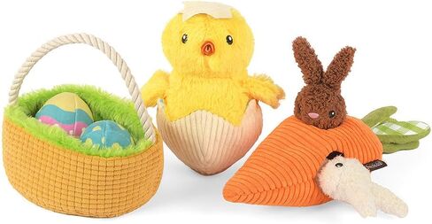 P.L.A.Y. Cute Plush Dog Toys - Hippity Hoppity Easter Themed Durable Squeaker Chew Toy, Great for Puppies & Small, Medium, Large Dogs - Machine Washable, Recycled Materials (Funny Bunnies with Carrot) in Kuwait