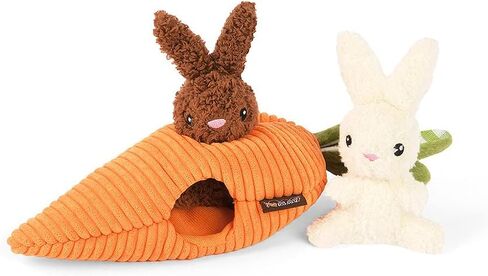P.L.A.Y. Cute Plush Dog Toys - Hippity Hoppity Easter Themed Durable Squeaker Chew Toy, Great for Puppies & Small, Medium, Large Dogs - Machine Washable, Recycled Materials (Funny Bunnies with Carrot) in Kuwait