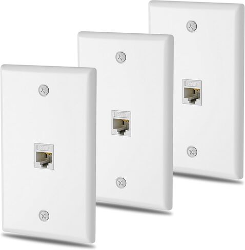 10-Pack Cat6 Ethernet Wall Plate Outlet, Single Gang Keystone Jack Wall Plate with RJ45 Keystone Inline Coupler insert, Female to Female Cat6 Keystone Coupler Wall Plate, Matte, White in Saudi Arabia