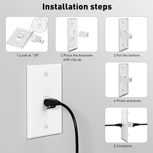 10-Pack Cat6 Ethernet Wall Plate Outlet, Single Gang Keystone Jack Wall Plate with RJ45 Keystone Inline Coupler insert, Female to Female Cat6 Keystone Coupler Wall Plate, Matte, White in Saudi Arabia