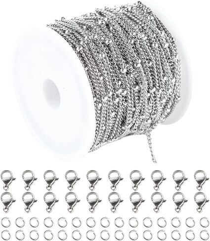 UMAOKANG 16.4 Feet Stainless Steel Wheat Chains for Jewelry Making Silver Twisted Cable Keel Chain Roll with Jump Rings Lobster Clasps Necklace Bracelet DIY Jewelry Making Supplies in Kuwait