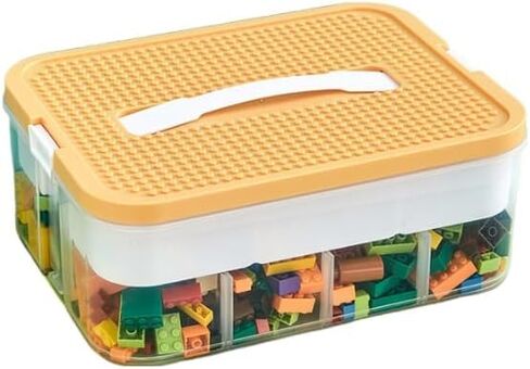 صندوق حاوية تخزين ألعاب بلاستيكية للأطفال مع غطاء قاعدة للبناء وصينية قابلة للإزالة ومنظمات حرفية وتخزين حاوية تخزين شفافة لتنظيم الليغو والخرز والأدوات والخياطة (أصفر) in Kuwait