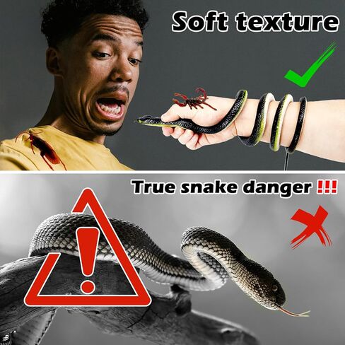 47.2in Snake Prank with String Clip, Looking Realistic Snake Prank, Fake Snake Prank with 2 Scorpion Toys & 5 Fake Cockroaches, Funny Clip on Snake Prank for Teasing Friends(Black Cyan) in Saudi Arabia