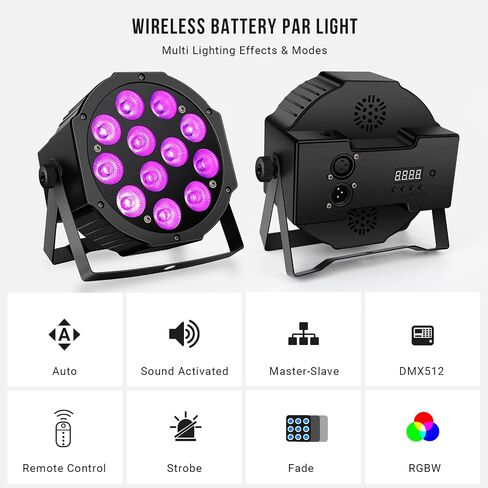 Battery Powered Par Light - 108W 6IN1 RGBWAUV HEX Uplighting LED Par 9600mAh Rechargeable Battery Wireless Remote APP DMX Control for Event Lighting Stage Wedding DJ Party Disco Dance Church in Saudi Arabia