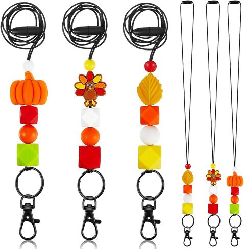 Qilery 3 Pcs Halloween Lanyards for ID Badges 17 Inch Bead Badge Lanyards for Women Beaded ID Badge Holder Lanyard Gifts, Ghost, Pumpkin, Bat, for Women Nurses Teacher Students Office Gift in Kuwait
