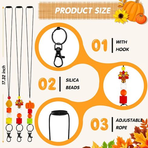 Qilery 3 Pcs Halloween Lanyards for ID Badges 17 Inch Bead Badge Lanyards for Women Beaded ID Badge Holder Lanyard Gifts, Ghost, Pumpkin, Bat, for Women Nurses Teacher Students Office Gift in Kuwait