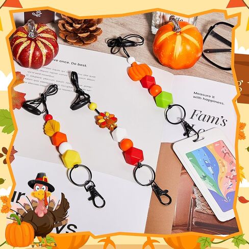 Qilery 3 Pcs Halloween Lanyards for ID Badges 17 Inch Bead Badge Lanyards for Women Beaded ID Badge Holder Lanyard Gifts, Ghost, Pumpkin, Bat, for Women Nurses Teacher Students Office Gift in Kuwait