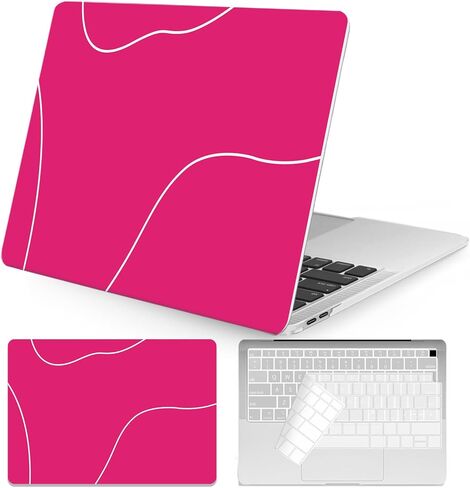 Seorsok متوافق مع حافظة MacBook Air 13 بوصة 2020 2019 2018 إصدار A1932 A2179 M1 A2337 Touch ID، حافظة بلاستيكية صلبة بنمط خط لطيف مع غطاء لوحة مفاتيح، وردي in Kuwait