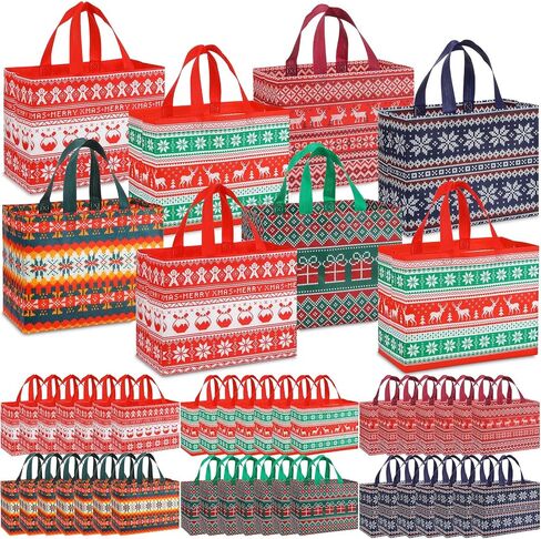 Sanwuta 24 Pcs Christmas Bags for Gifts Large Christmas Tote Bags Reusable Christmas Non Woven Treat Bags 12.8 x 9.8 x 6.7 In in Saudi Arabia