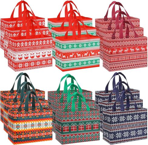 Sanwuta 24 Pcs Christmas Bags for Gifts Large Christmas Tote Bags Reusable Christmas Non Woven Treat Bags 12.8 x 9.8 x 6.7 In in Saudi Arabia