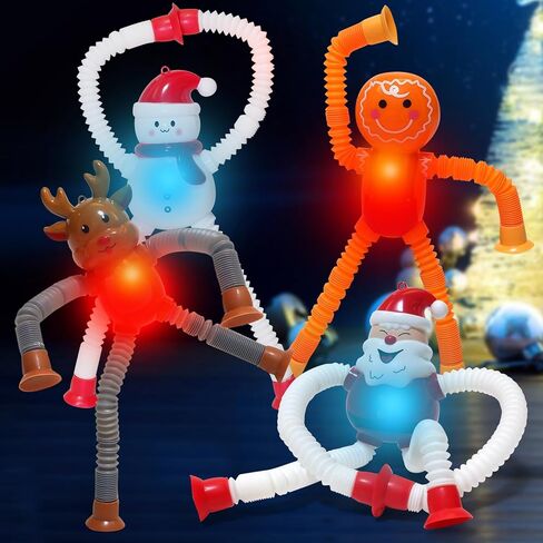 Dinosaur Pop Tubes Toys LED Light Up Mini Figures Fidget Sensory Toys Dino Telescopic Suction Cup Gift Sets, Toddler Autism Stress Relief Party Favors Prizes Stocking Stuffers for Kids 3+ in Kuwait