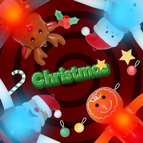 Dinosaur Pop Tubes Toys LED Light Up Mini Figures Fidget Sensory Toys Dino Telescopic Suction Cup Gift Sets, Toddler Autism Stress Relief Party Favors Prizes Stocking Stuffers for Kids 3+ in Kuwait