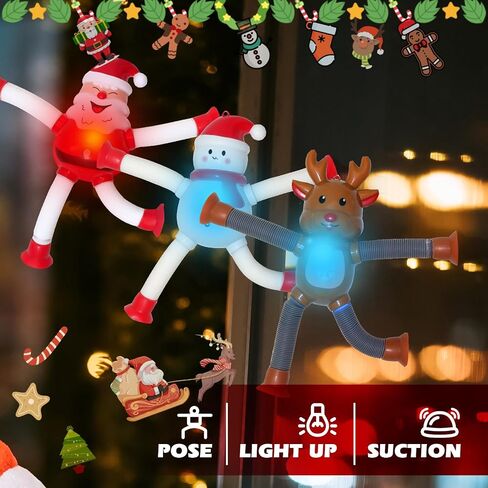 Dinosaur Pop Tubes Toys LED Light Up Mini Figures Fidget Sensory Toys Dino Telescopic Suction Cup Gift Sets, Toddler Autism Stress Relief Party Favors Prizes Stocking Stuffers for Kids 3+ in Kuwait