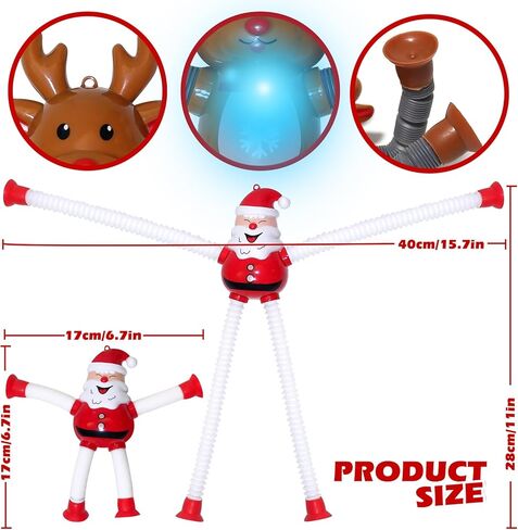 Dinosaur Pop Tubes Toys LED Light Up Mini Figures Fidget Sensory Toys Dino Telescopic Suction Cup Gift Sets, Toddler Autism Stress Relief Party Favors Prizes Stocking Stuffers for Kids 3+ in Kuwait