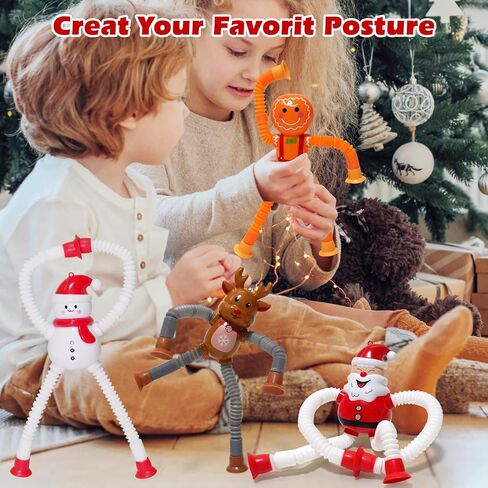 Dinosaur Pop Tubes Toys LED Light Up Mini Figures Fidget Sensory Toys Dino Telescopic Suction Cup Gift Sets, Toddler Autism Stress Relief Party Favors Prizes Stocking Stuffers for Kids 3+ in Kuwait