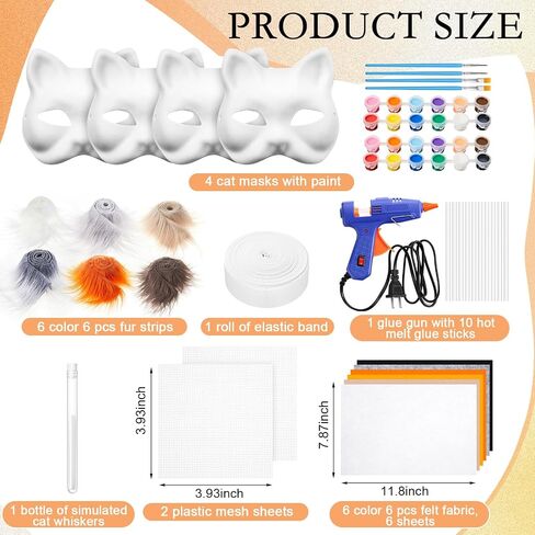 33 Pcs Therian DIY Mask Kit for Beginners Including Blank Cat Mask Faux Fur Fabric Felt Fabric Plastic Mesh Sheet(Warm Colors) in Kuwait