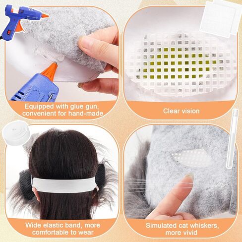 33 Pcs Therian DIY Mask Kit for Beginners Including Blank Cat Mask Faux Fur Fabric Felt Fabric Plastic Mesh Sheet(Warm Colors) in Kuwait