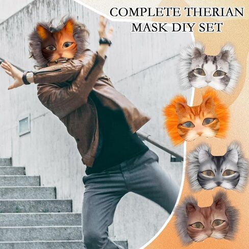 33 Pcs Therian DIY Mask Kit for Beginners Including Blank Cat Mask Faux Fur Fabric Felt Fabric Plastic Mesh Sheet(Warm Colors) in Kuwait