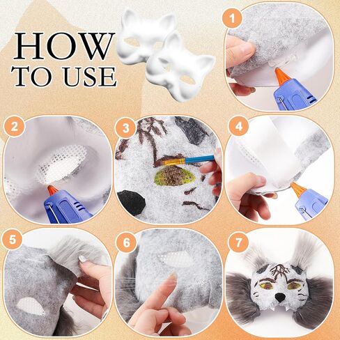 33 Pcs Therian DIY Mask Kit for Beginners Including Blank Cat Mask Faux Fur Fabric Felt Fabric Plastic Mesh Sheet(Warm Colors) in Kuwait