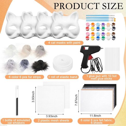 33 Pcs Therian DIY Mask Kit for Beginners Including Blank Cat Mask Faux Fur Fabric Felt Fabric Plastic Mesh Sheet(Warm Colors) in Kuwait